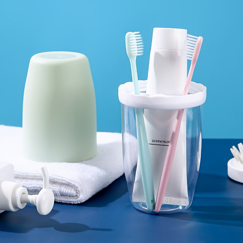 1pc Chic Couples Matching Mouthwash Cup Set with Leak-proof Lids - Perfect for Home & Travel, Compact Toothbrush Holder for Hassle-free Organization