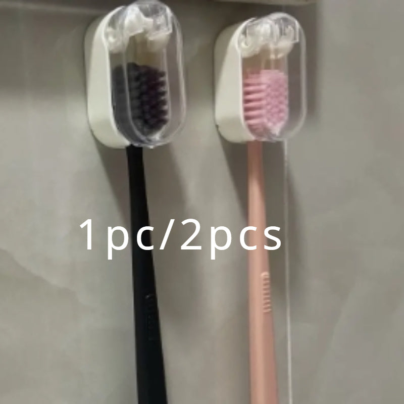 2pcs Sleek White Wall-Mounted Toothbrush Holder with Dust Covers - Easy Install, No-Drill Setup, Travel-Friendly Design, Fragrance-Free, Ideal for Electric & Manual Brushes, Toothbrush And Toothpaste Holder