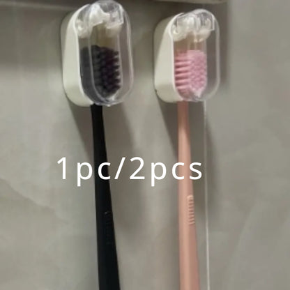 2pcs Sleek White Wall-Mounted Toothbrush Holder with Dust Covers - Easy Install, No-Drill Setup, Travel-Friendly Design, Fragrance-Free, Ideal for Electric & Manual Brushes, Toothbrush And Toothpaste Holder