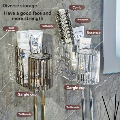 1pc Minimalist Wall-Mounted Toothbrush Holder with Drainable Cup - Dustproof, Plastic, Ideal for Bathroom Organization of Toothbrushes and Mouthwash Cups, Toothbrush Holder