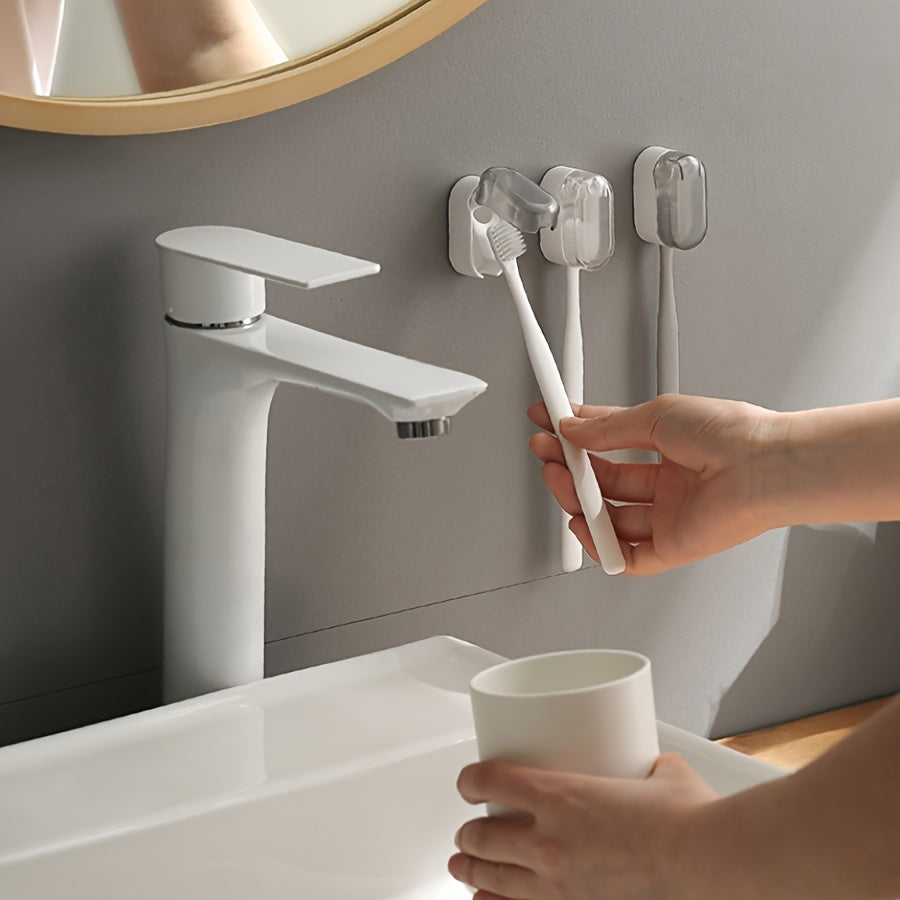 2pcs Sleek White Wall-Mounted Toothbrush Holder with Dust Covers - Easy Install, No-Drill Setup, Travel-Friendly Design, Fragrance-Free, Ideal for Electric & Manual Brushes, Toothbrush And Toothpaste Holder