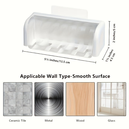 5-Slot Toothbrush Holder with Lid, Self-adhesive Wall Toothbrush Storage Rack, Plastic Bathroom Supplies, Suitable for Dormitories and Showers, Can Hold 5 Toothbrushes, No Electricity Required, Perfect Bathroom Accessory