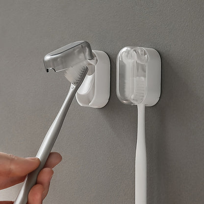 2pcs Sleek White Wall-Mounted Toothbrush Holder with Dust Covers - Easy Install, No-Drill Setup, Travel-Friendly Design, Fragrance-Free, Ideal for Electric & Manual Brushes, Toothbrush And Toothpaste Holder