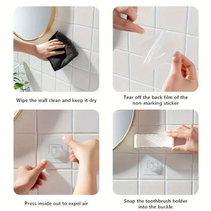 5-Slot Toothbrush Holder with Lid, Self-adhesive Wall Toothbrush Storage Rack, Plastic Bathroom Supplies, Suitable for Dormitories and Showers, Can Hold 5 Toothbrushes, No Electricity Required, Perfect Bathroom Accessory